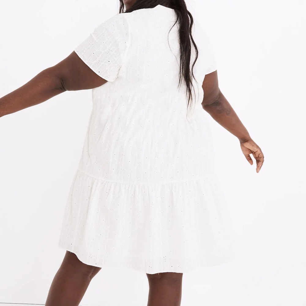 Madewell Embroidered Eyelet Button-Front Tiered Mini Dress-Size Medium - Picture 3 of 13